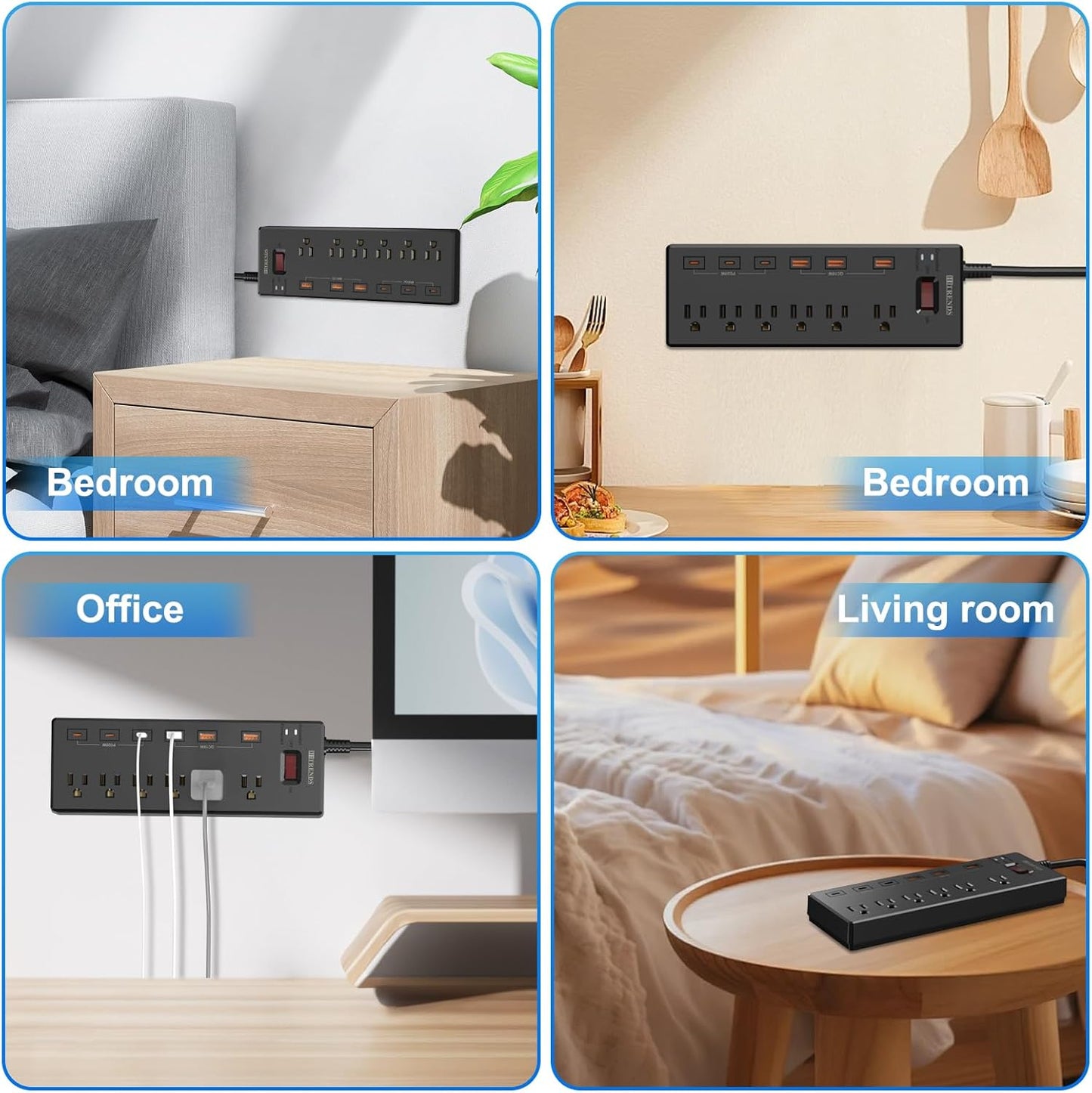 Power Strip,  Surge Protector with 6 AC Outlets & 6 USB Charging Ports, 6 Feet Heavy Duty Extension Cord, 1625W/13A Multiplug for Home Office & Multiple USB Devices - Black