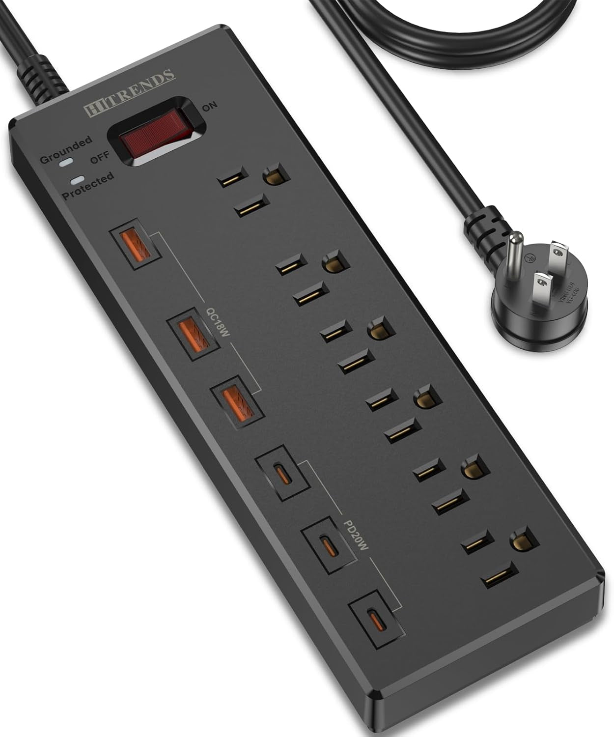 Power Strip,  Surge Protector with 6 AC Outlets & 6 USB Charging Ports, 6 Feet Heavy Duty Extension Cord, 1625W/13A Multiplug for Home Office & Multiple USB Devices - Black